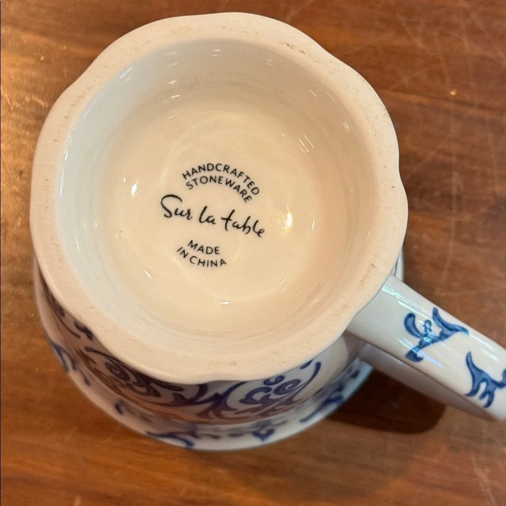 NEW Sur La Table MUG Blue And White Pattern Footed Classic Traditional Stoneware